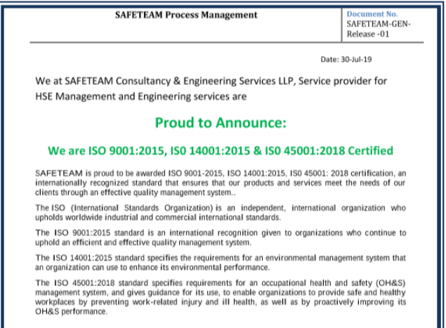 ISO certification achievement